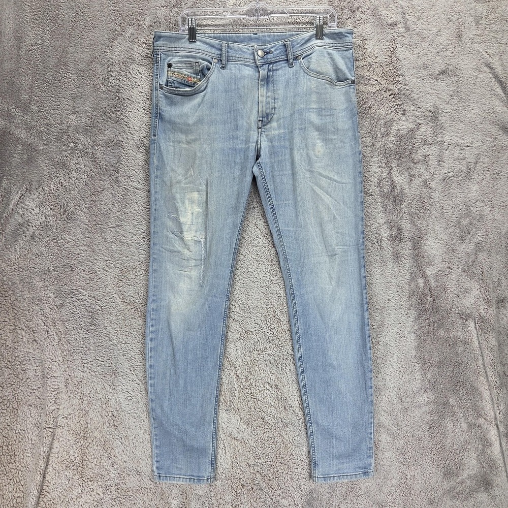 Diesel Jeans Mens 34x32 Blue Stickker Super Slim Skinny Light Wash Stretch 0850T